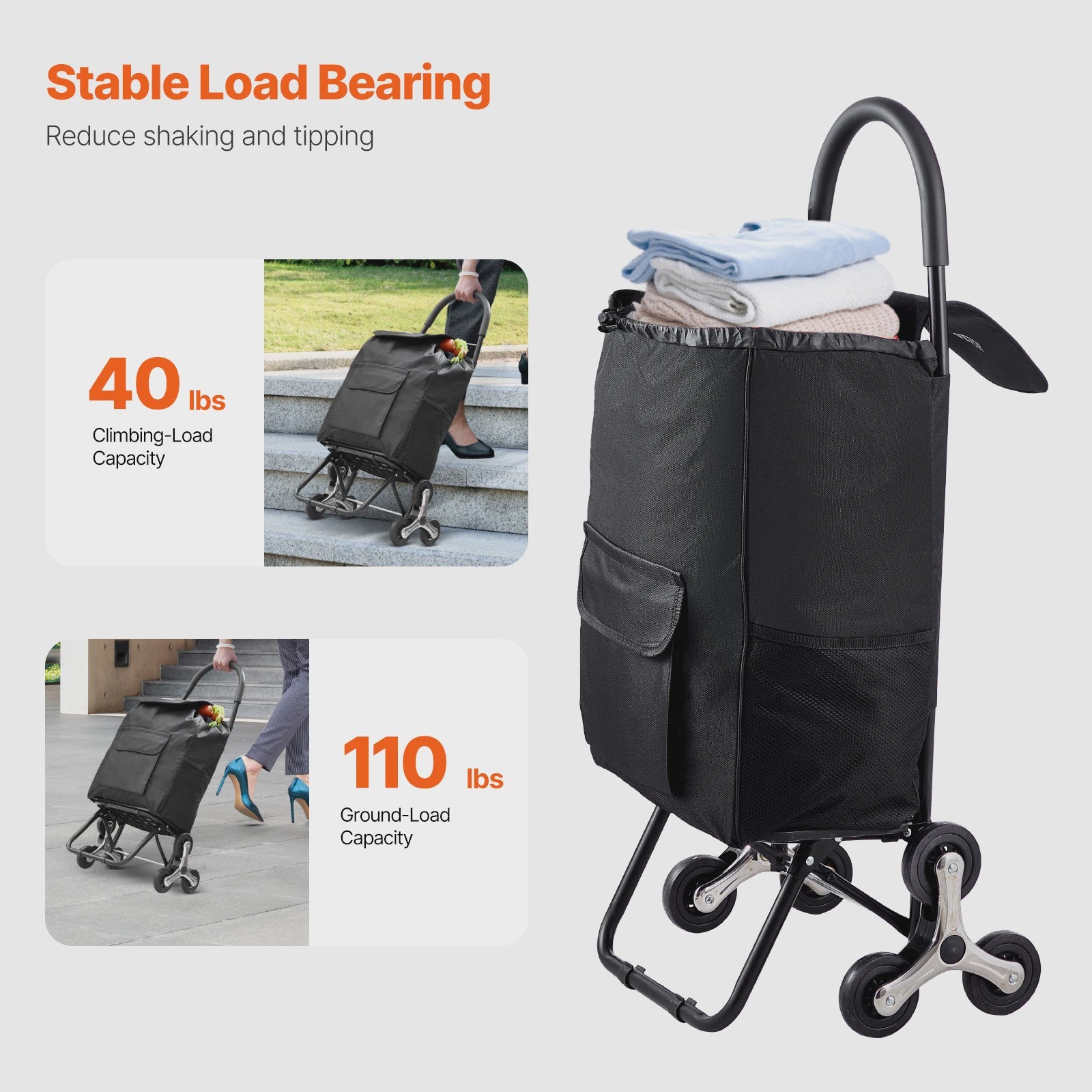 Opvouwbare Boodschappentrolley 36L met Trapliftfunctie - Draagkracht tot 50kg