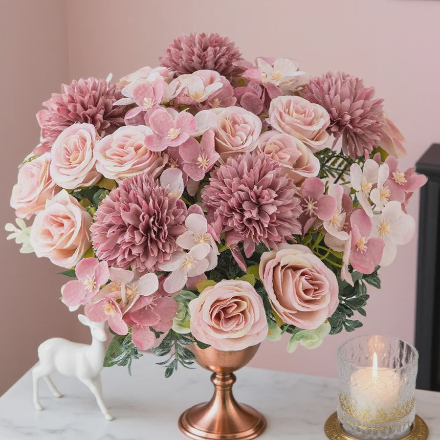 Kunstboeket Rozen & Chrysanten - Zijde Bloemen voor Bruiloft, Decoratie & DIY