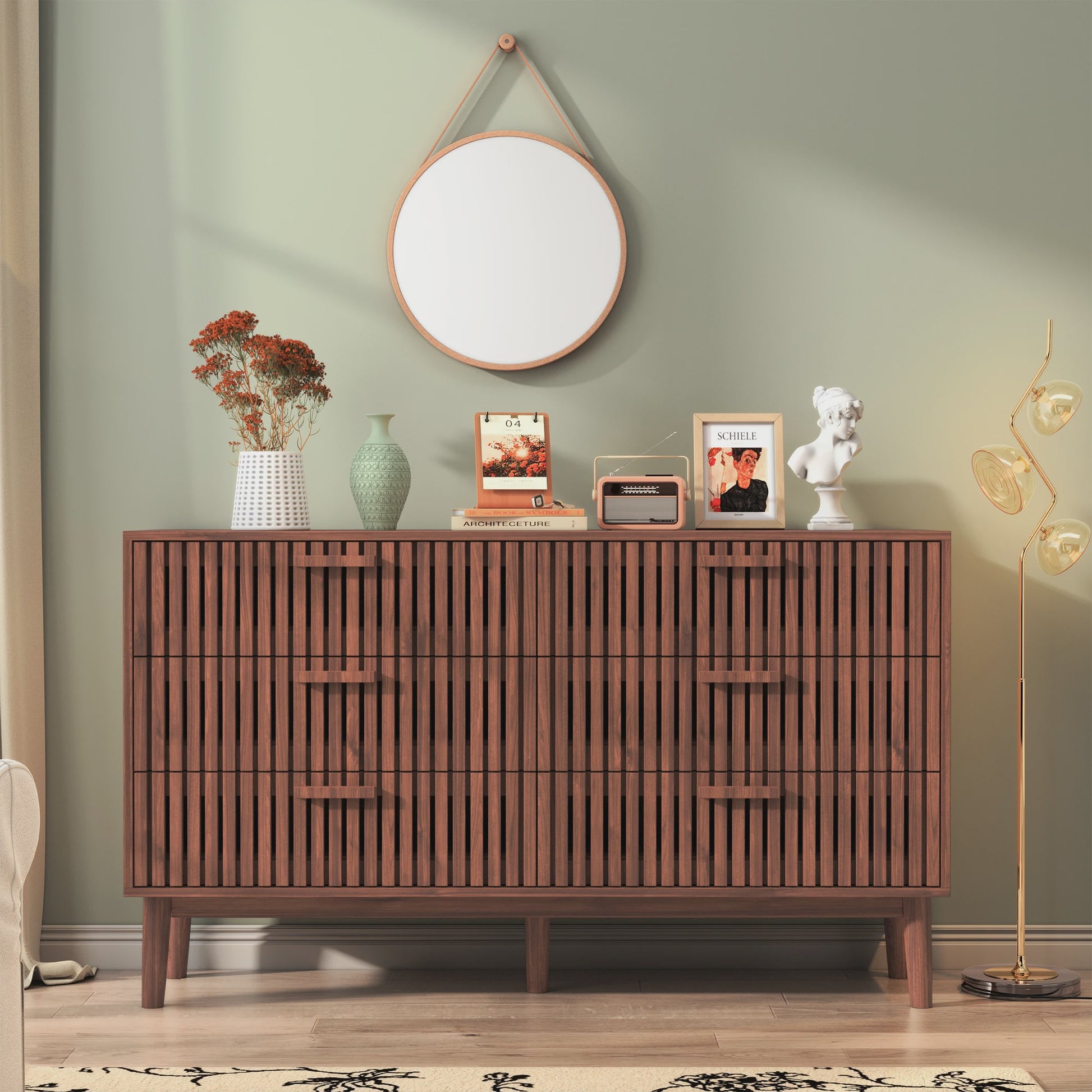 Moderne Houten Ladekast - 4 of 6 Laden - Retro Design Dressoir voor Slaapkamer & Woonkamer