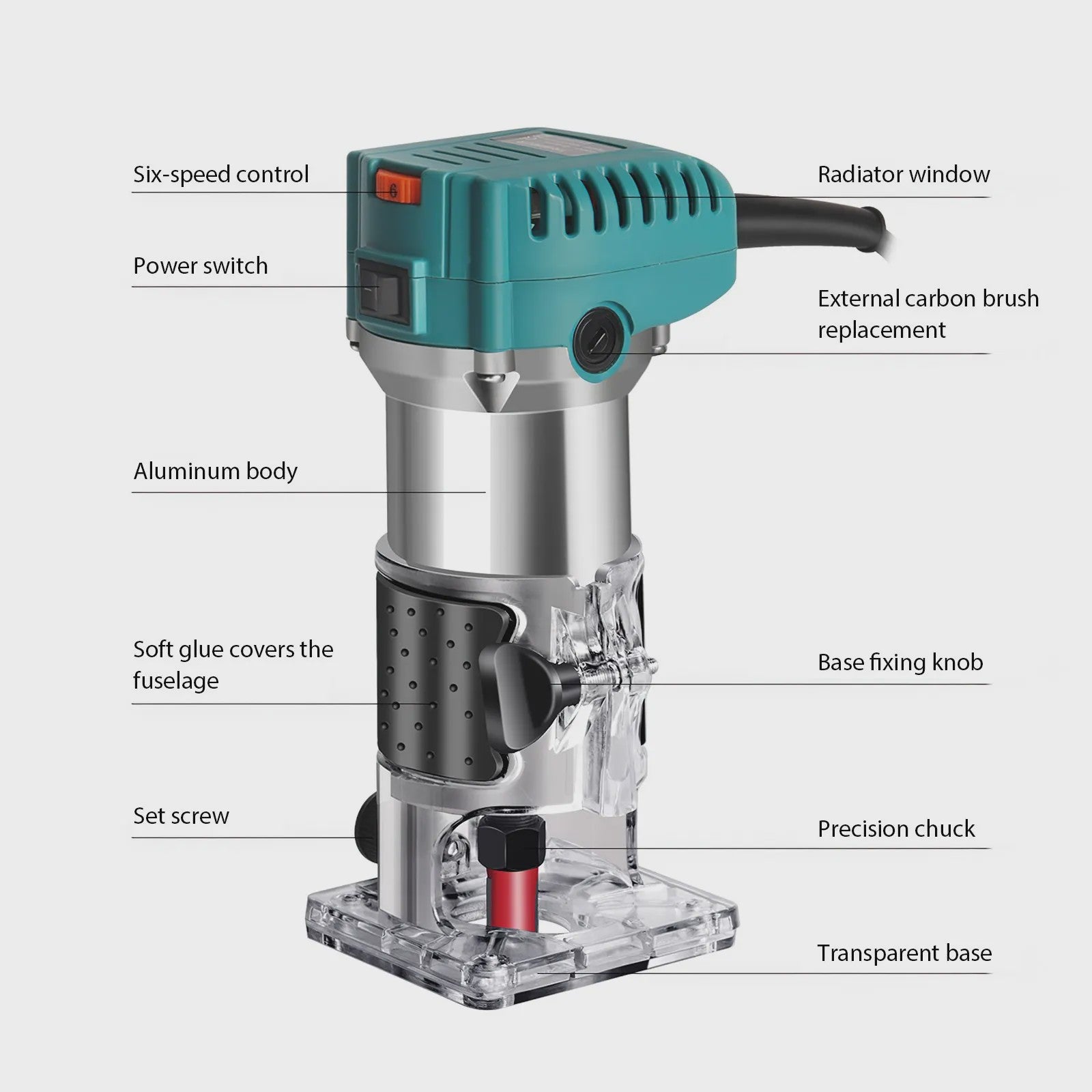 Krachtige 1380W Elektrische Hout Router & Trimmer voor Frezen, Graveren en Frezen