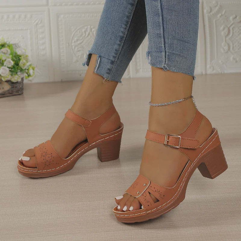 Dames Sandalen met Blokhak en Verstelbare Band - Comfortabele Zomer Schoenen