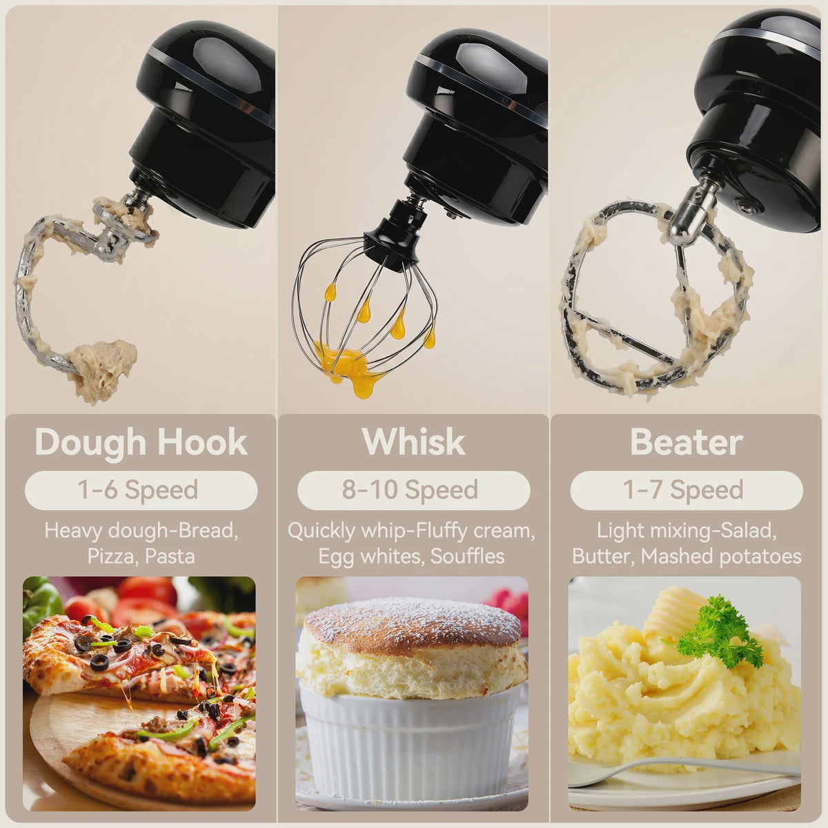 Krachtige 5.2L Keukenmachine 3-in-1: Mixen, Kneden & Kloppen voor Brood, Cake & Meer