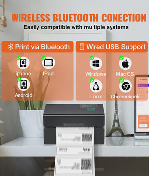SucceBuy Thermische Labelprinter 300DPI met Bluetooth & USB - Automatische Labelherkenning