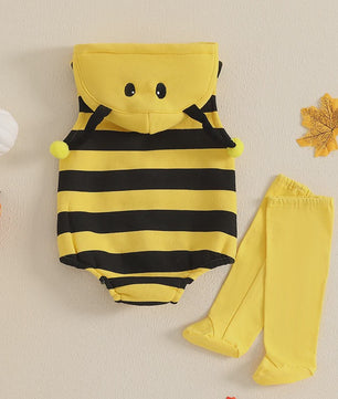 Schattig Baby Bijen Kostuum Romper met Muts en Sokken - Pasgeboren Outfit