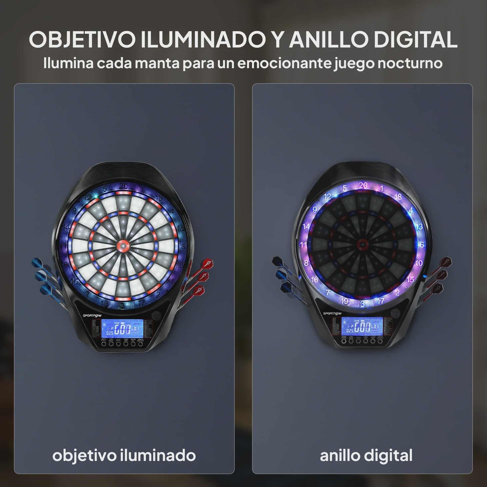 Sportnow Elektronisch Dartbord met LED Scherm, 34 Spellen en 6 Darts - Multicolor