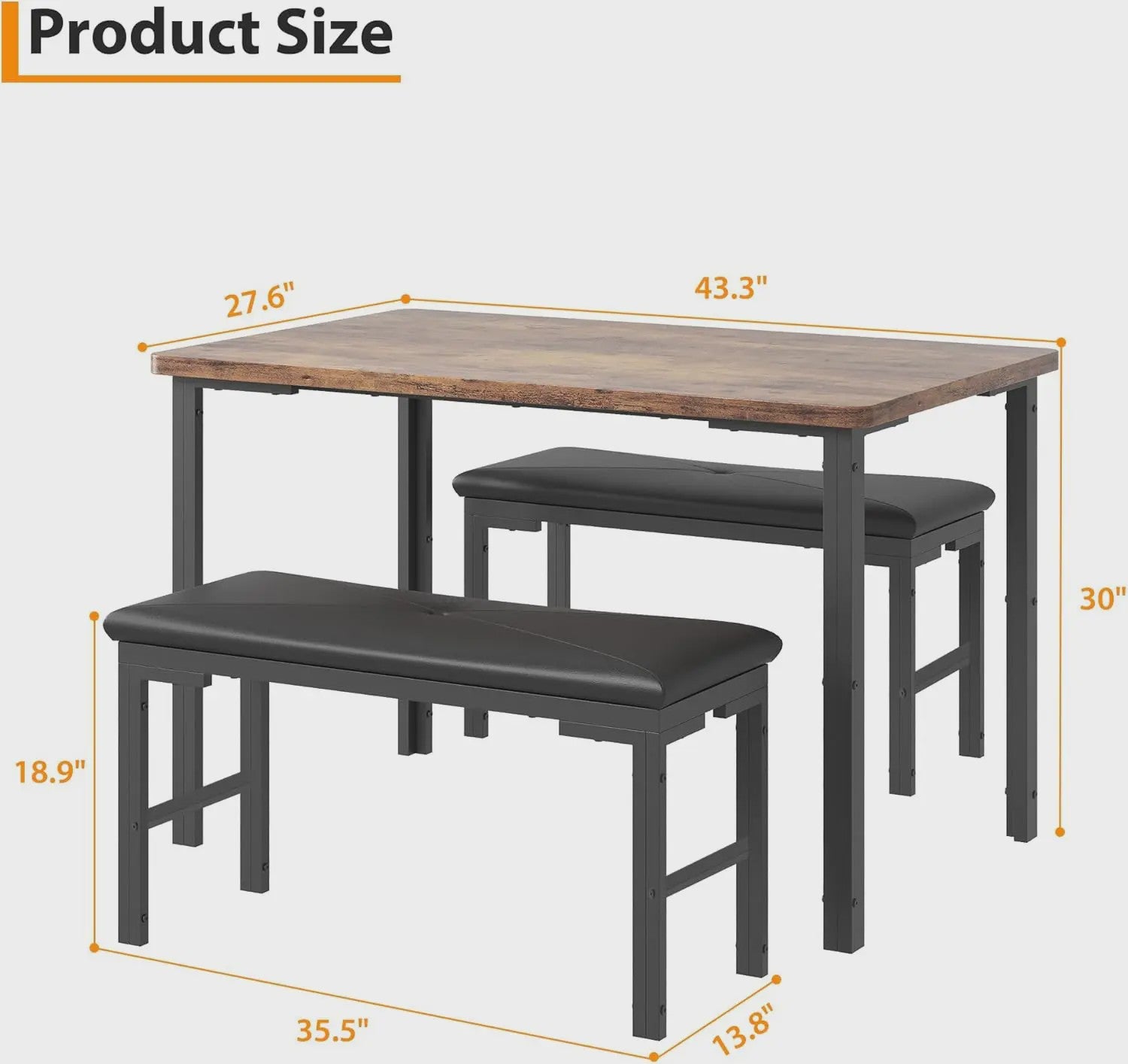 Compacte Eetkamer Set: Tafel met 2 Gestoffeerde Bankjes voor 4 Personen