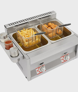 Professionele Dubbele Gas Frituurpan 12.68Qt met Dubbele Temperatuurregeling - Hoge Capaciteit