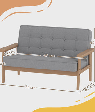 Grijze Kinderbank - Zachte Pluche 2-zits Sofa met Houten Frame