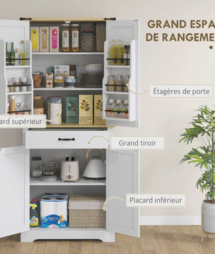 HOMCOM Keuken Buffetkast met 4 Deuren, Lade en 6 Verstelbare Planken - Wit 181 cm