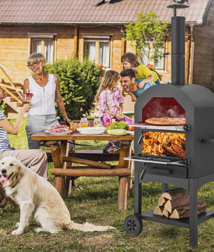 Houtgestookte Buiten Pizzaoven met Ingebouwde Thermometer, Aslade en Waterdichte Hoes