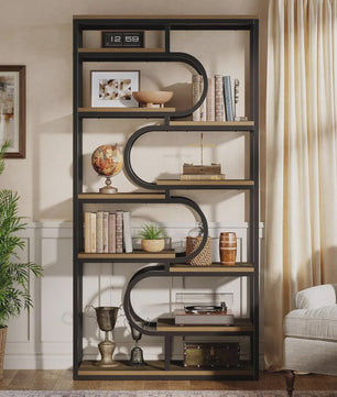 Industriële Boekenkast 180cm Hoog - 5 Lagen Open Opslag - Metaal & Hout Design