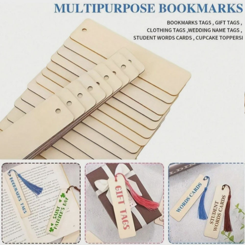 Houten Boekenleggers met Kwastjes Set - Blank & Personaliseerbaar voor Knutselen en Decoratie