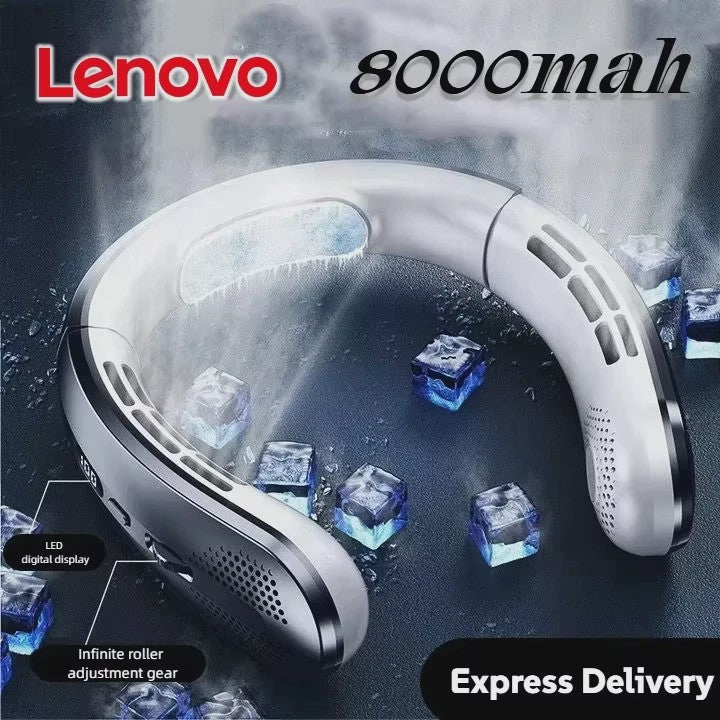 Lenovo Draagbare Nekventilator met 10000mAh Batterij - USB Oplaadbaar, Bladeless & LED Display