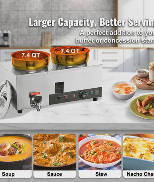 Professionele Dubbele Soepwarmer 1200W - 2x 7.4QT RVS - Buffet & Restaurant