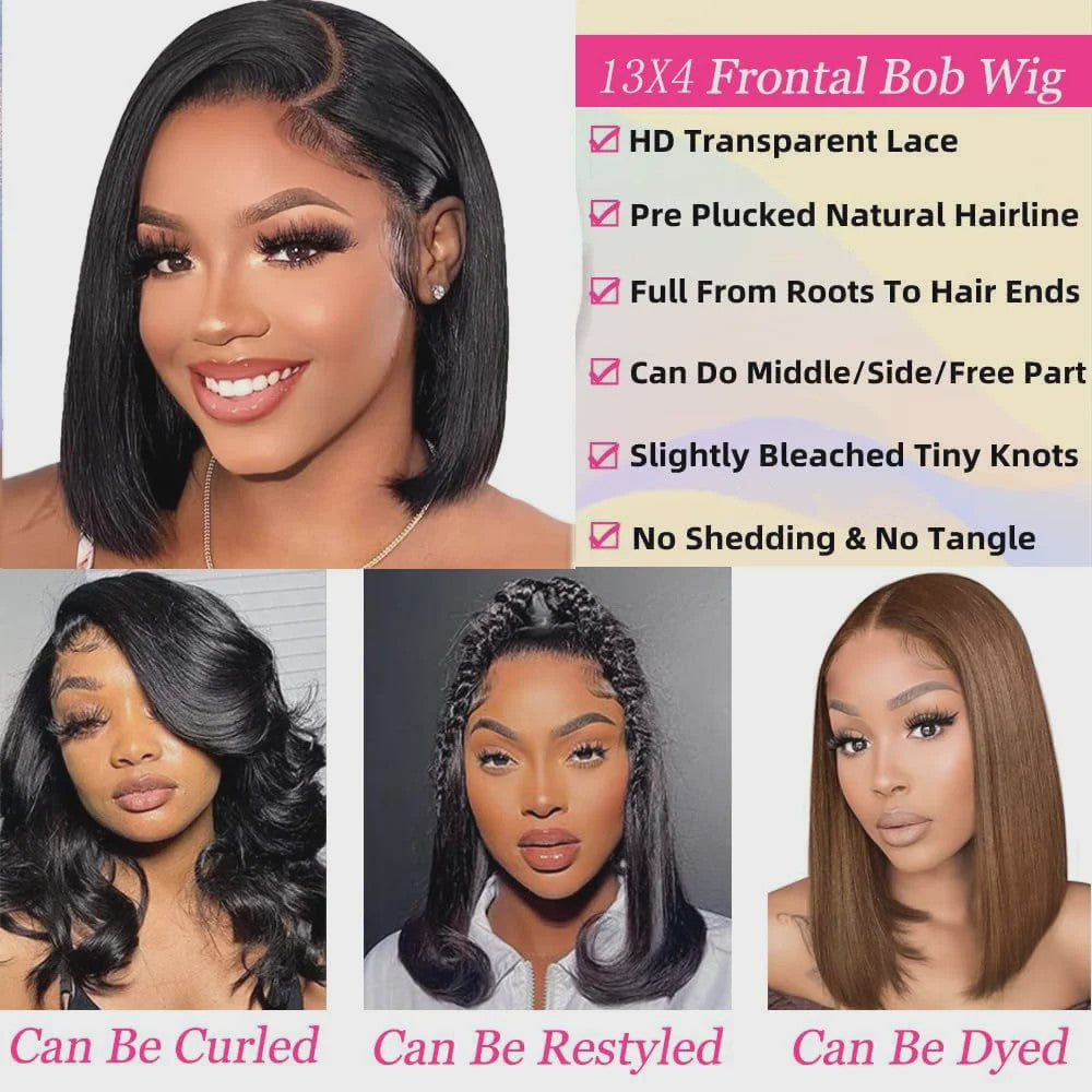 Dames Bob Pruik van Menselijk Haar - 13x4 HD Lace Front, Pre-Plucked, Glueless, met Baby Hair