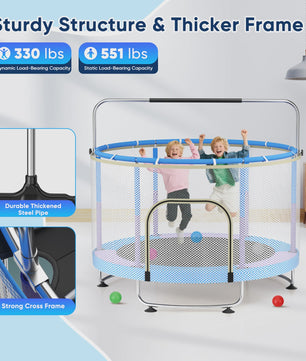 150cm Kids Trampoline,Adjustable Baby Toddler Trampoline with Basketball Hoop, Swing, Sandbag, Ocean Balls,330lbs Indoor Outdoor
