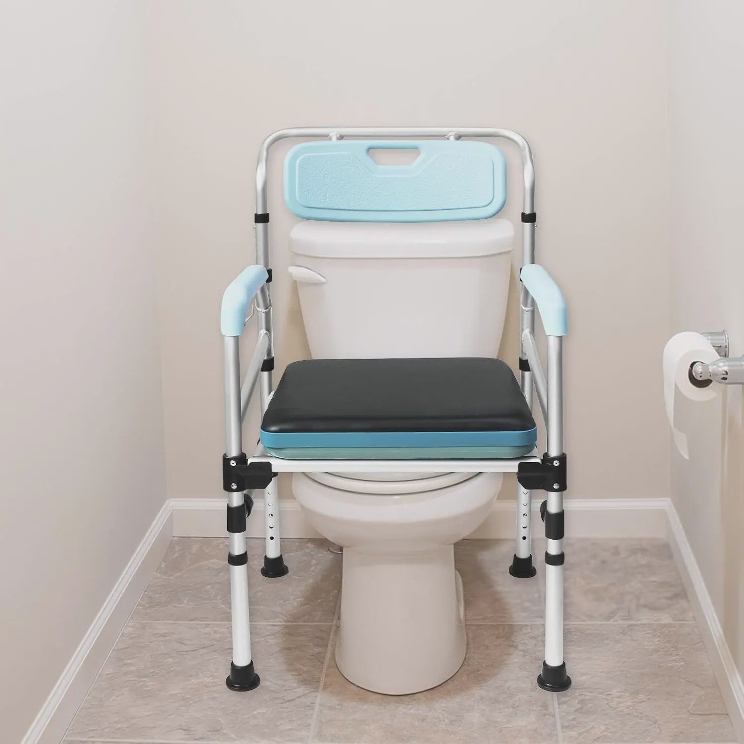In hoogte verstelbare Douche-Toiletstoel met Rugleuning & Antislip - Inclusief Emmer voor Ouderen & Mindervaliden