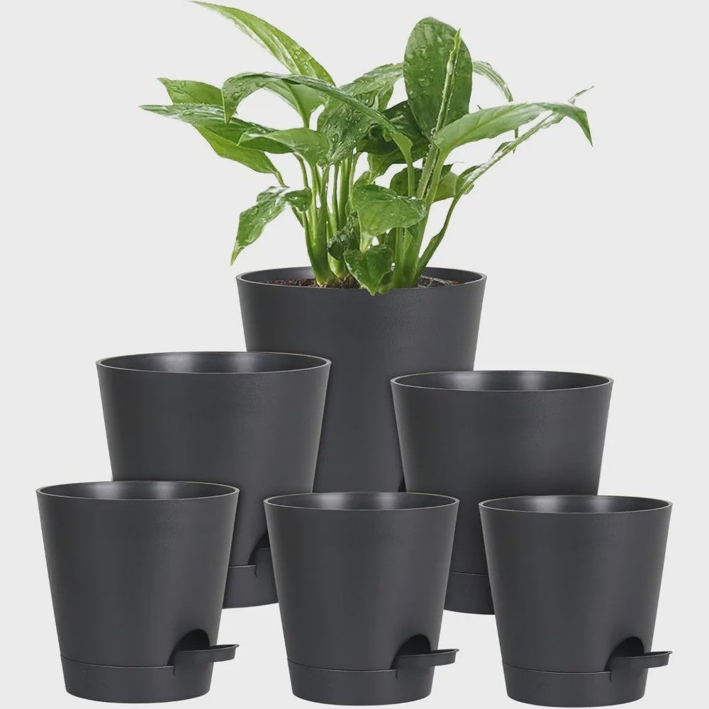 Set van 6 Zelfwaterende Plantenpotten met Onderzetter - Ideaal voor Binnen & Buiten