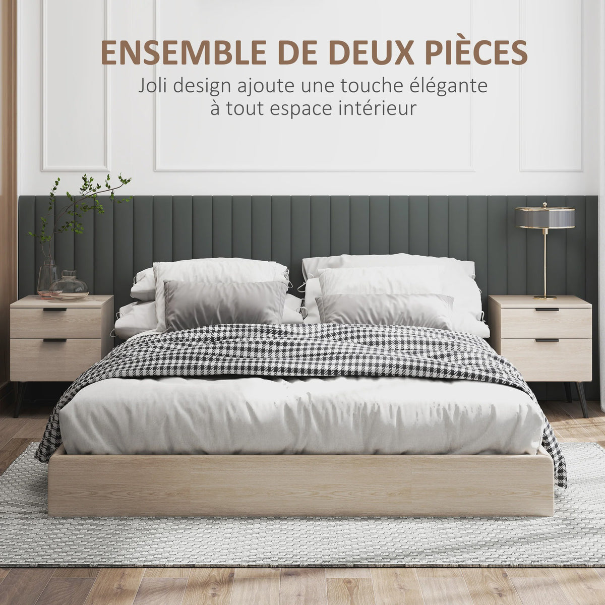 Set van 2 Nachtkastjes in Scandinavische Stijl - Modern Design met Lades en Houten Poten