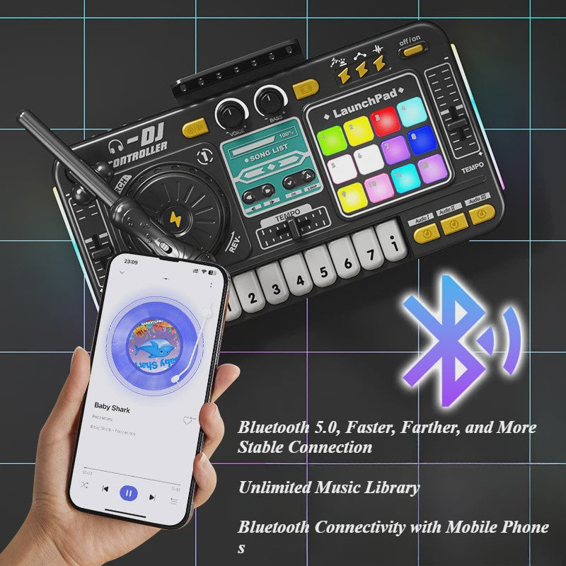 Kinder DJ Mixer met Microfoon, Piano Keyboard & Bluetooth - Interactief Muziekspeelgoed