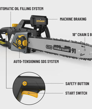 DOVAMAN Elektrische Kettingzaag 2400W - 40cm Oregon Bar, Snoerloos Spannen & Automatische Smering