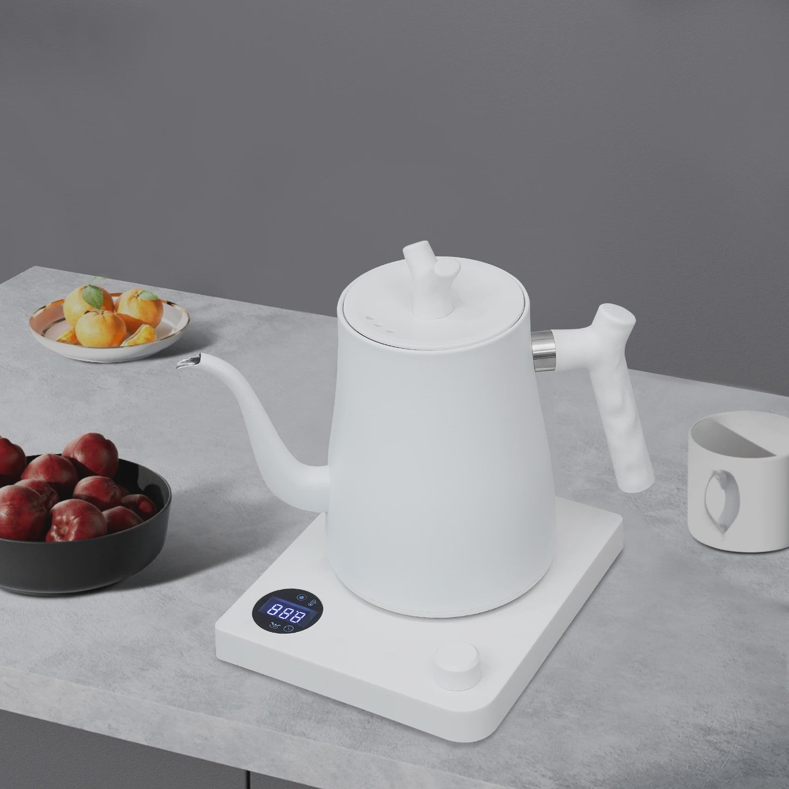 Elektrische Waterkoker 1L - 1000W - Instelbare Temperatuur (40-100°C) - LED Display - Wit/Zwart