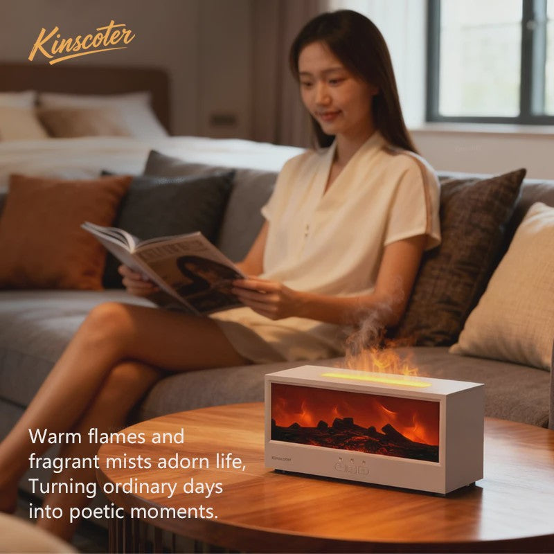 Sfeervolle Vuurhaard Aroma Diffuser Luchtbevochtiger met Kleurrijk Nachtlampje & Afstandsbediening