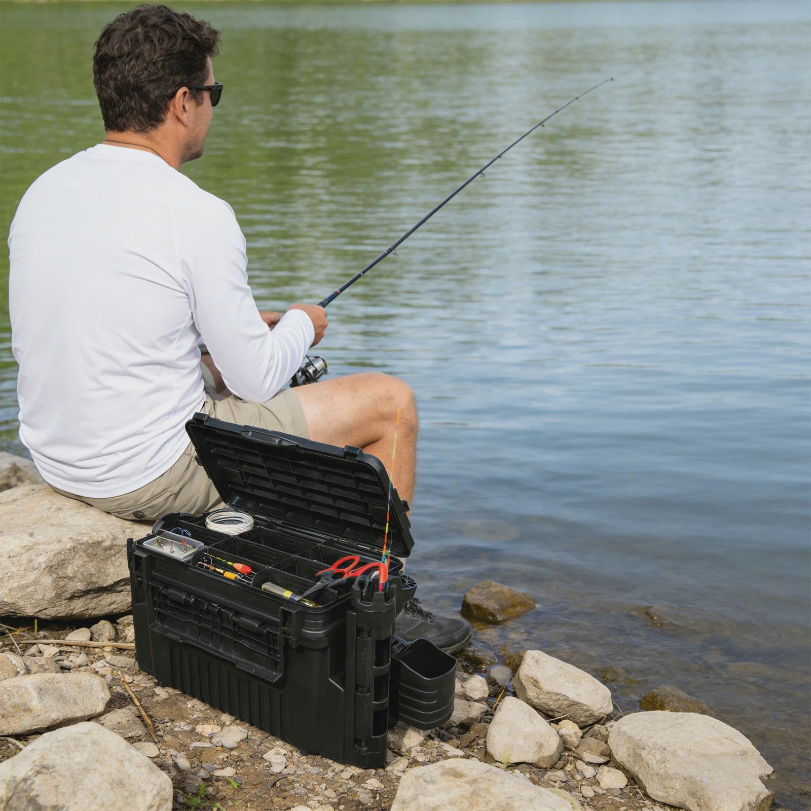 Waterdichte Vis Tackle Box met Hengelhouder - 2 Lagen Opbergorganizer