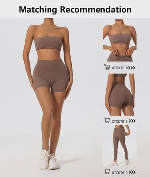 Strapless Sportset Dames: 2-delige Yoga Outfit met Crop Top en Shorts