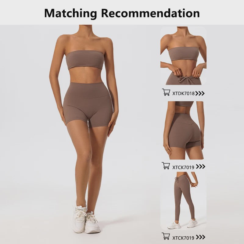 Strapless Sportset Dames: 2-delige Yoga Outfit met Crop Top en Shorts