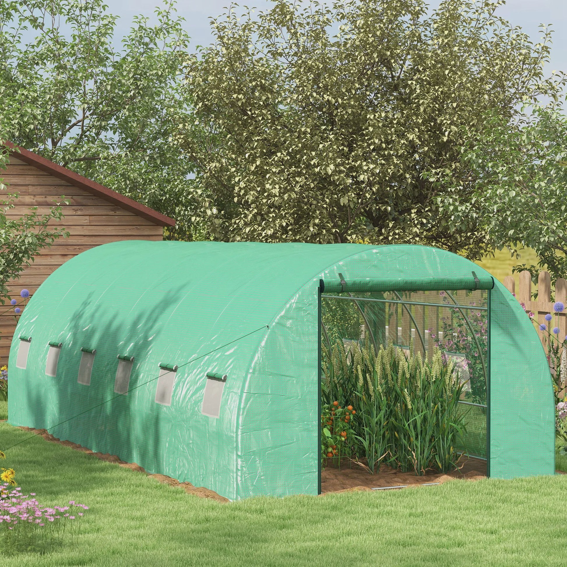 Outsunny Grote Tuinkas met Geïntegreerd Irrigatiesysteem - 6x3x2m - Groen