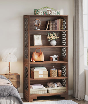 Industriële Boekenkast 180cm Hoog - Vintage Bruin Hout - 6 Open Planken
