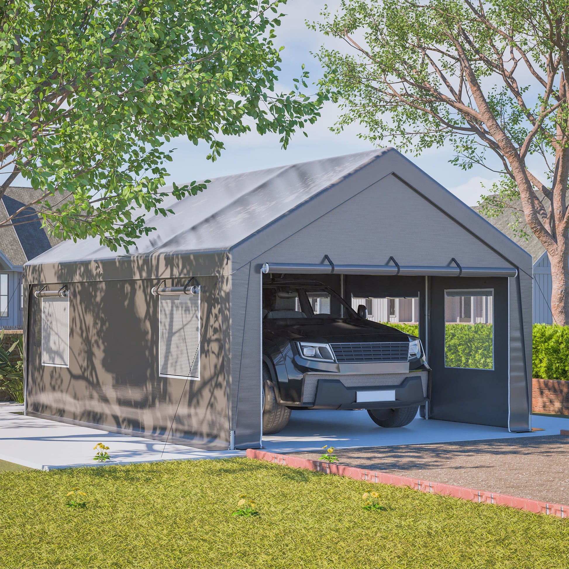 6x4x3m All-Weather Tent - Waterdichte Garage, UV-bescherming, Roll-Up Ramen - Grijs