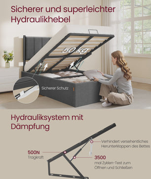 VASAGLE Bedframe met Opbergruimte en Hoofdbord - 90x200 cm - Grijs