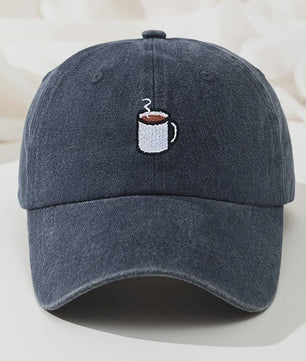 Retro Gewassen Baseball Cap met Koffiekopje Borduurwerk - Verstelbaar & Casual