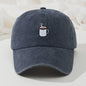 Retro Gewassen Baseball Cap met Koffiekopje Borduurwerk - Verstelbaar & Casual