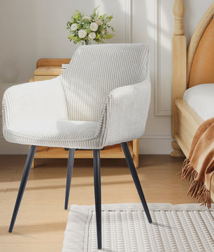 Set van 2 Moderne Gestoffeerde Eetkamerstoelen met Armleuningen - Comfortabel Corduroy & Stabiele Metalen Poten