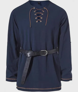 Heren Middeleeuwse Tuniek met Vetersluiting - Renaissance, Viking & Piraat Kostuum Shirt