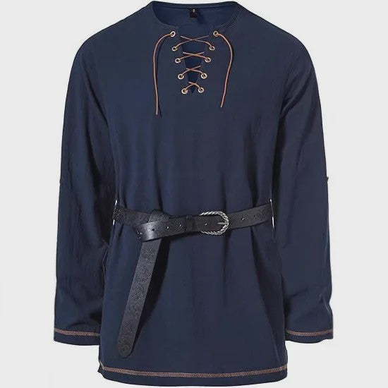 Heren Middeleeuwse Tuniek met Vetersluiting - Renaissance, Viking & Piraat Kostuum Shirt
