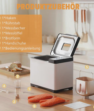 Karinear Broodbakmachine: 20 Programma's, 3 Maten, 15-Uurs Timer & Handschoenen