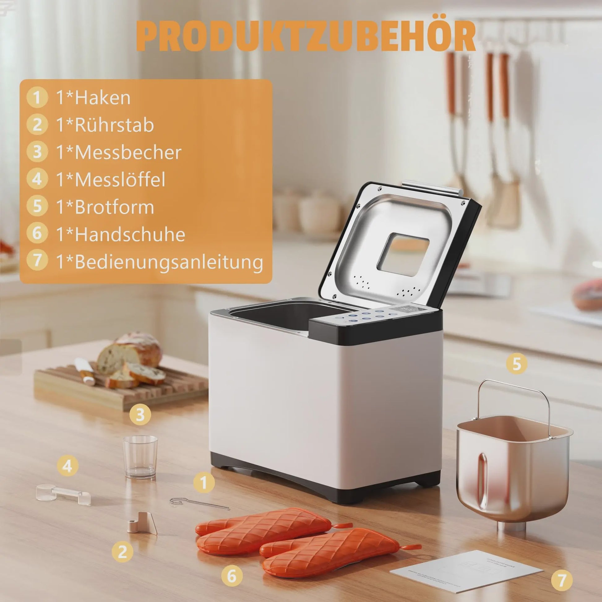 Karinear Broodbakmachine: 20 Programma's, 3 Maten, 15-Uurs Timer & Handschoenen