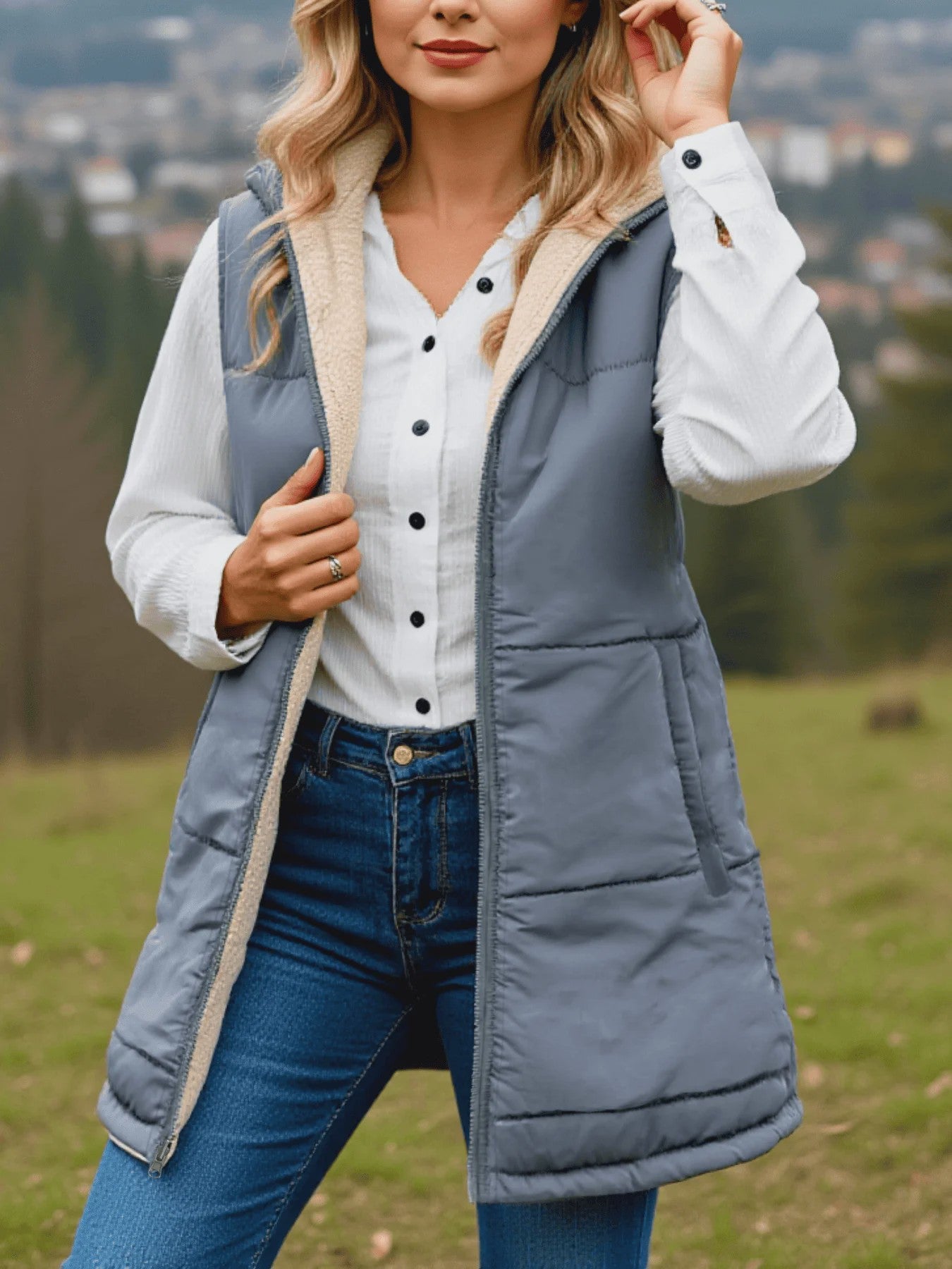 Dames Winter Vest met Capuchon - Fleece Gevoerd Katoen