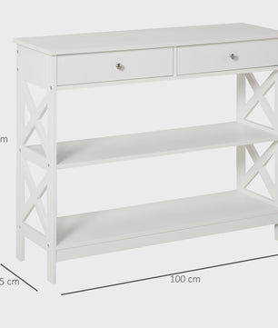 Witte Console Tafel met 2 Lades en 2 Open Vakken - 100x30.5x80cm