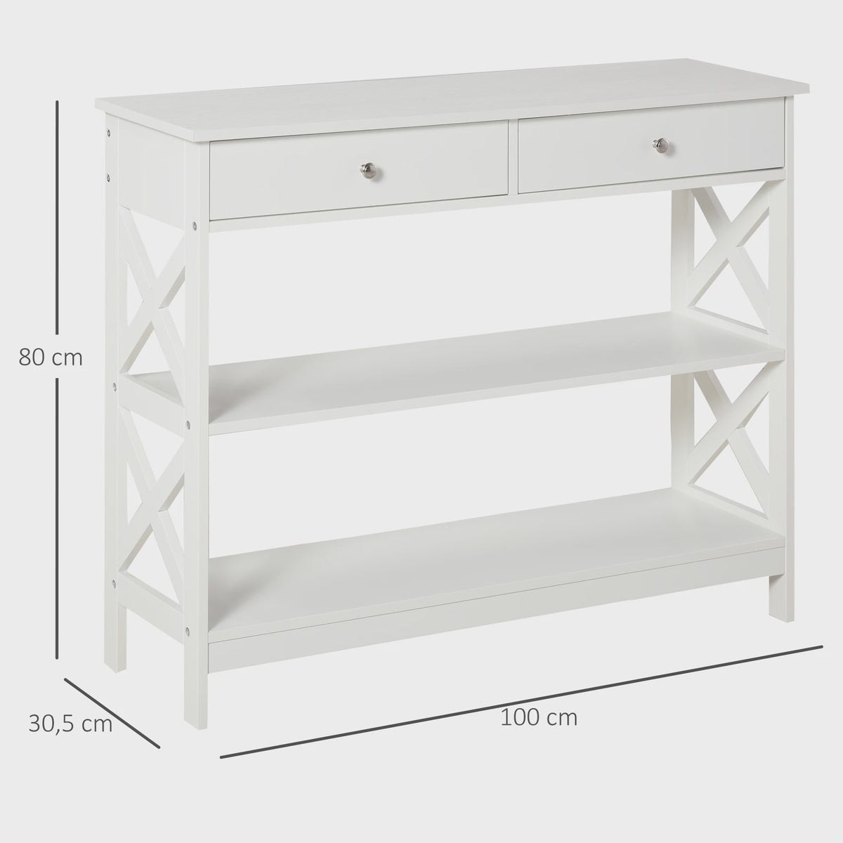 Witte Console Tafel met 2 Lades en 2 Open Vakken - 100x30.5x80cm