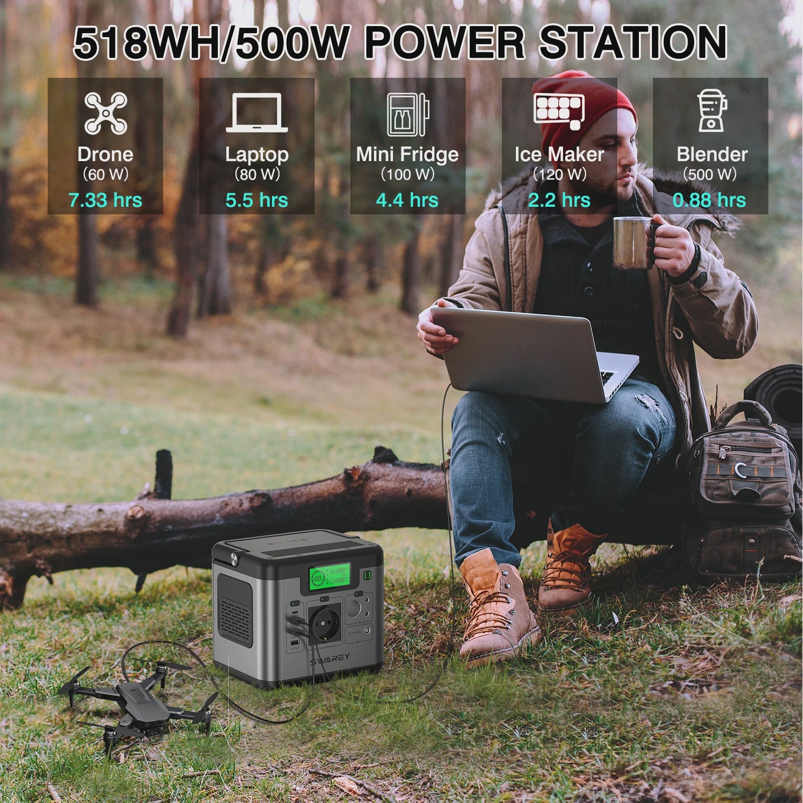 SWAREY S500 Pro Power Station 518Wh - Draagbare Energie met 100W Zonnepaneel