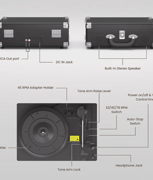 Maio S100 Vintage Platenspeler - Belt-Driven, 3 Snelheden, Ingebouwde Stereo Speakers