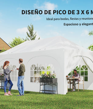 Outsunny Partytent 6x3m Pop-Up met 6 Zijwanden, Verstelbare Hoogte en Ramen