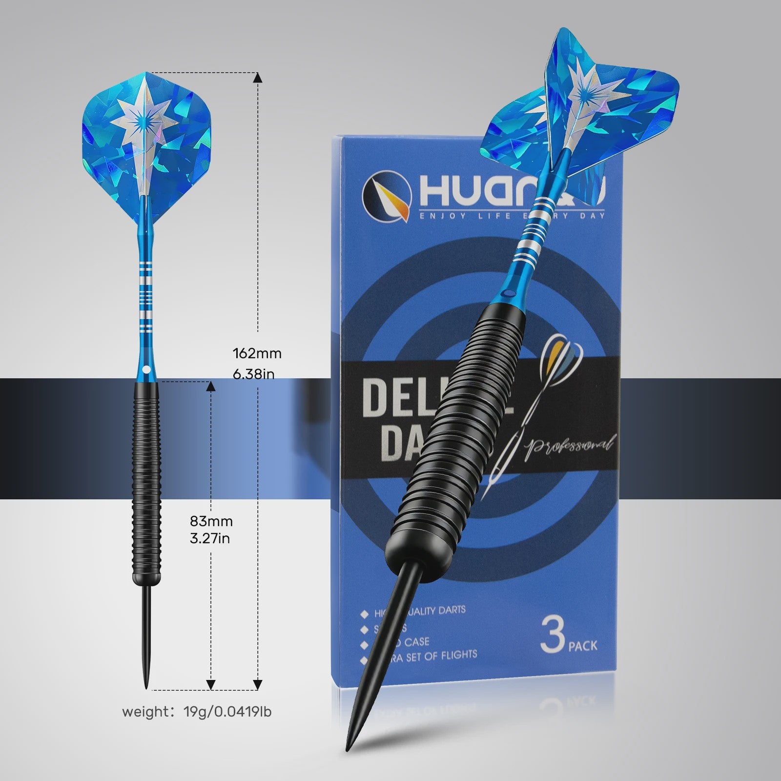 Huanqu 19g Dartpijlen Set: Professionele Iron Darts met Antislip Grip, Inclusief Opbergdoos en Accessoires