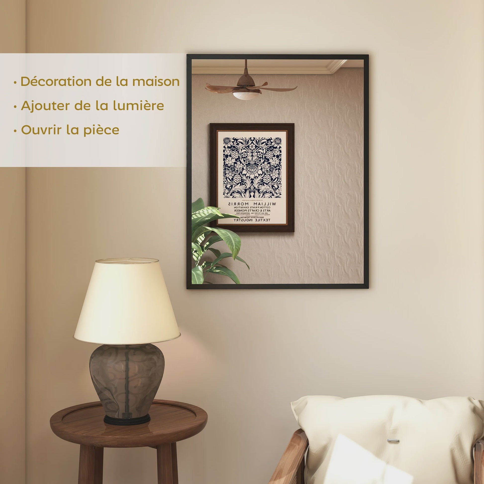 Rechthoekige Wandspiegel 70x90 cm met Zwart Frame – Stijlvol voor Woonkamer, Slaapkamer of Badkamer