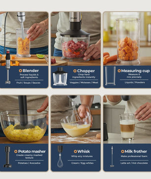 Krachtige 6-in-1 Hand Blender met 1500W Motor en Roestvrijstalen Bladen
